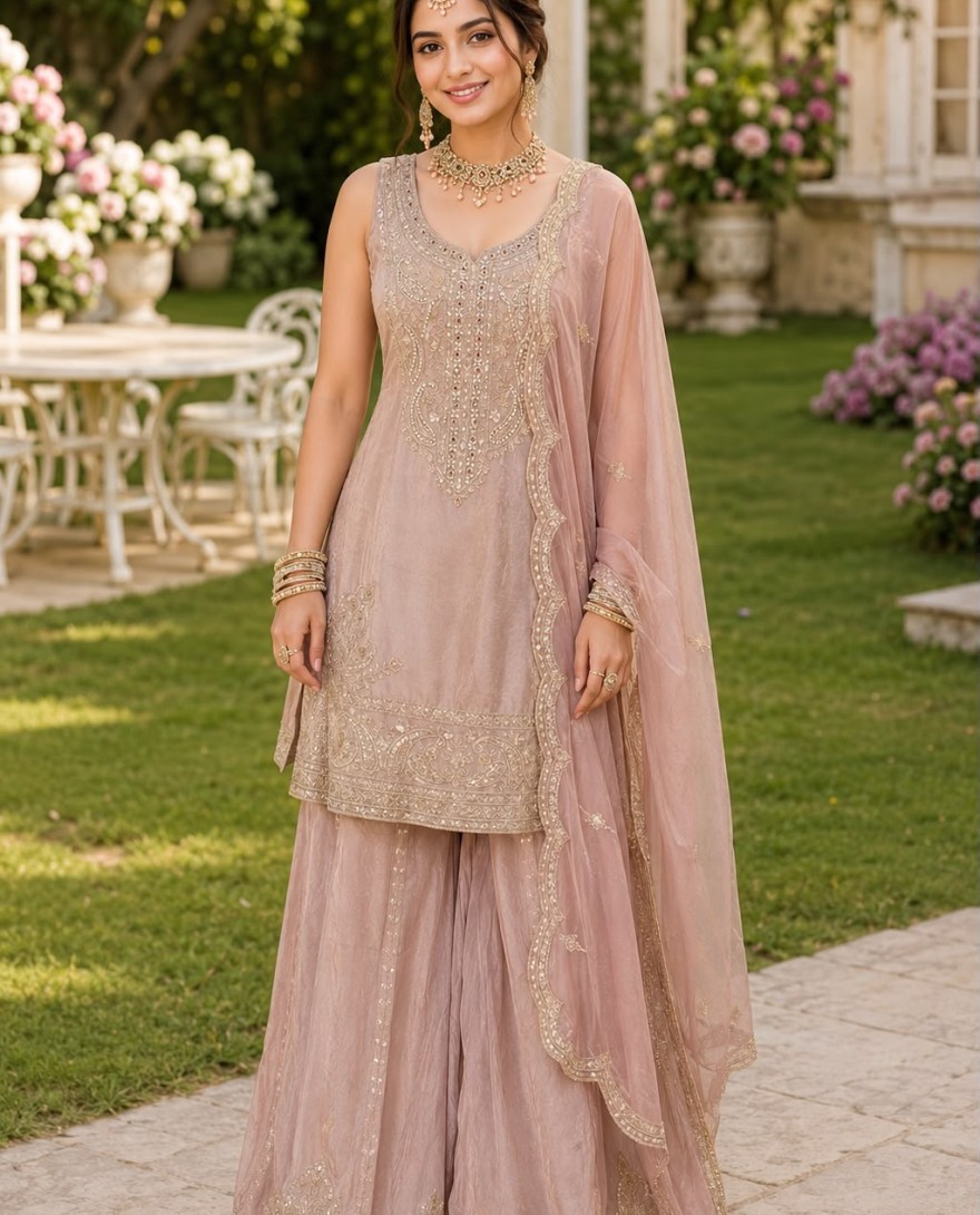 2170 - Beads, Diamond, Embroidered and Sequins Work Silk Readymade Salwar Suit In Pink Colour